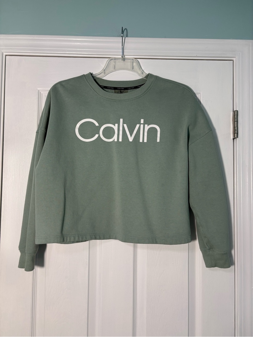 Calvin Klein Sage Green Crewneck Sweatshirt with White Logo